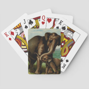Vintage elephant cow with  her baby  playing cards