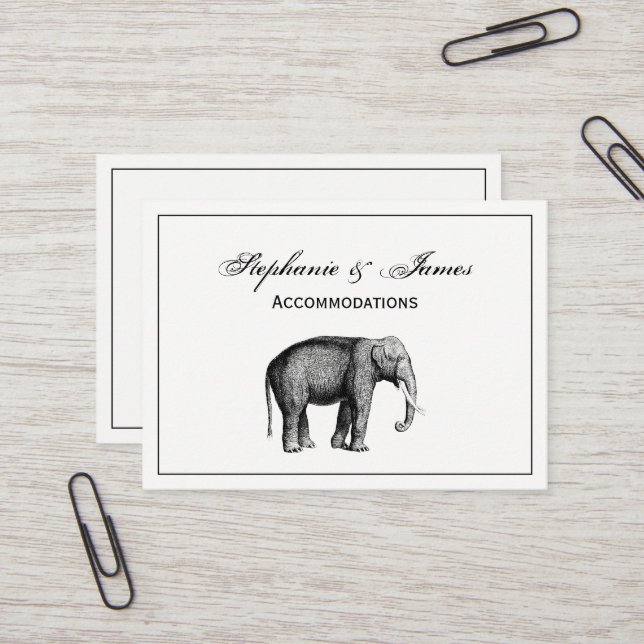Vintage Elephant Drawing Business Card (Front/Back In Situ)