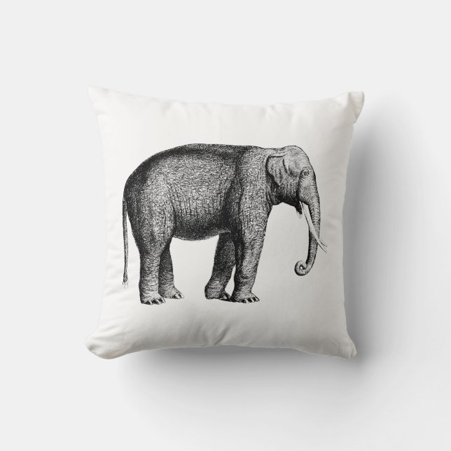 Vintage Elephant Drawing Cushion (Front)