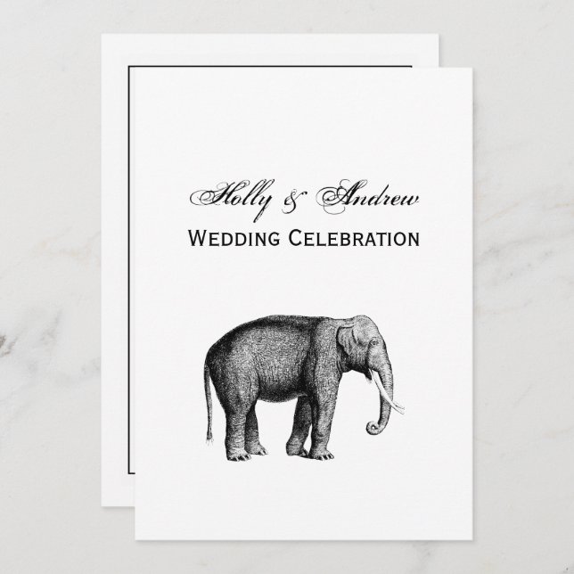 Vintage Elephant Drawing Invitation (Front/Back)
