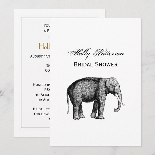 Vintage Elephant Drawing Invitation (Front/Back)