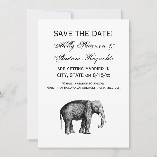 Vintage Elephant Drawing Invitation (Front)