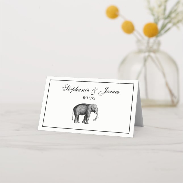 Vintage Elephant Drawing Place Card (Front)