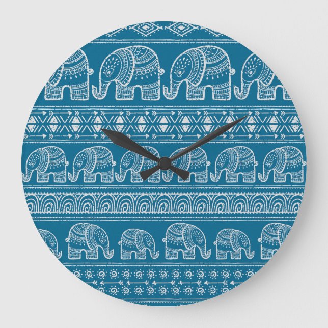 Vintage Elephant Frame Illustration Large Clock (Front)