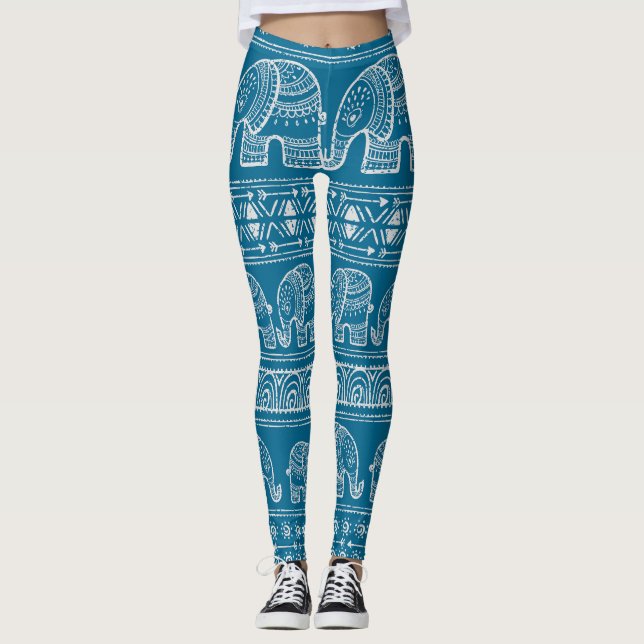 Vintage Elephant Frame Illustration Leggings (Front)