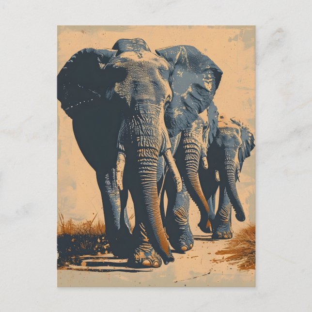 Vintage Elephant Herd: Serenity in Nature Postcard (Front)