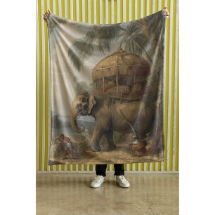 Vintage Elephant Howdah Botanical Illustration Art Fleece Blanket
