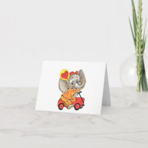 Vintage Elephant in Wagon Valentine Card