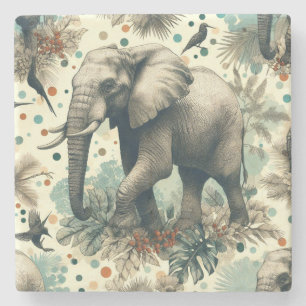 Vintage Elephant Jungle Painting Stone Coaster