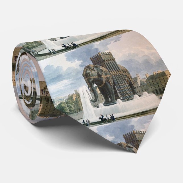 Vintage Elephant of The Bastille Illustration Tie (Rolled)