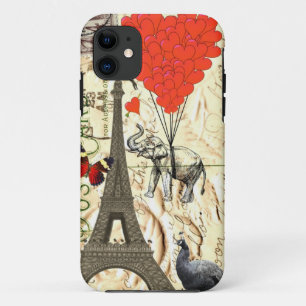 Vintage elephant & red heart balloons Case-Mate iPhone case