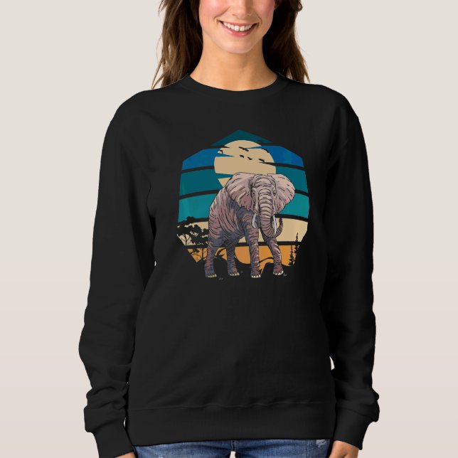 Vintage Elephant Sunset Africa India Wilderness Wi Sweatshirt (Front)
