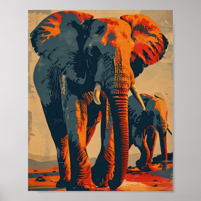 Vintage Elephant Sunset: Serenity in Nature Poster (Front)