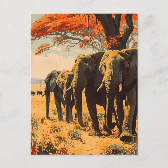 Vintage Elephants Postcard (Front)