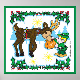Vintage Elf and Reindeer Poster