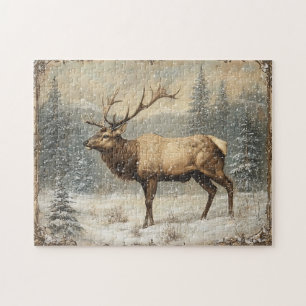 Vintage Elk Scenic Rustic Jigsaw Puzzle
