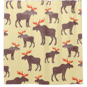 Vintage elk silhouette, watercolor pattern shower curtain