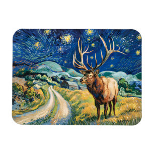 Vintage Elk Starry Night Van Gogh Countryside Magnet