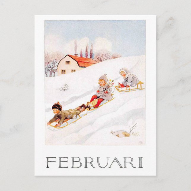 Vintage Elsa Beskow February Postcard (Front)