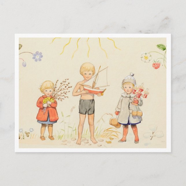 Vintage Elsa Beskow Seasons and Children Postcard (Front)