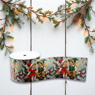 Vintage Elven Fairy Children Christmas  Grosgrain Ribbon
