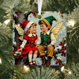 Vintage Elven Fairy Children Christmas Personalize Metal Tree Decoration