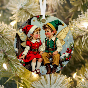 Vintage Elven Fairy Children Christmas Personalize Metal Tree Decoration