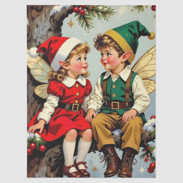 Vintage Elven Fairy Children Christmas  Tissue Paper (Front)