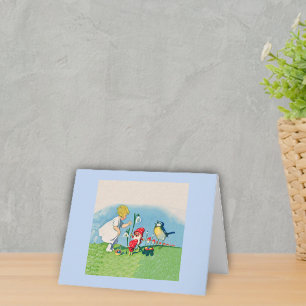 Vintage Elves Bird Easter Eggs Holiday Card