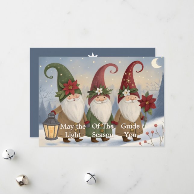 Vintage Elves Business Flat Holiday Card (Front/Back In Situ)