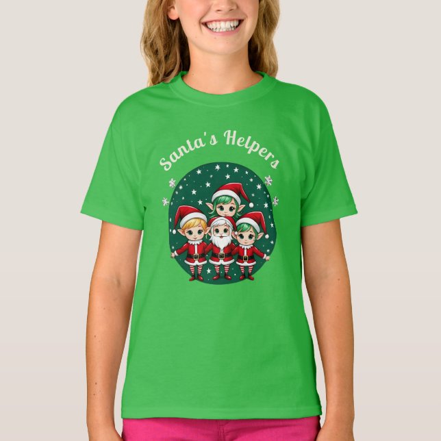 Vintage Elves Santa Helpers Charming Holiday T-Shirt (Front)