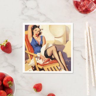 Vintage Elvgren Cruise Ship Retro Pin Up Girl Napkin
