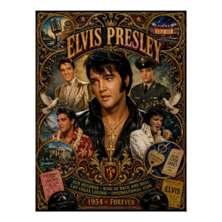 Vintage Elvis Presley King of Rock Wall Art Poster