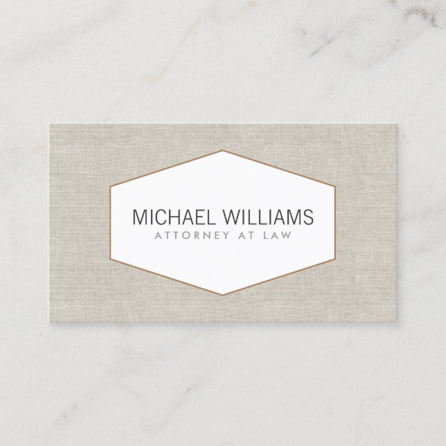 Vintage Emblem on Tan Linen (Faux) Business Card (Front)
