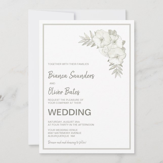 Vintage Embossed Floral Wedding Invitation (Front)