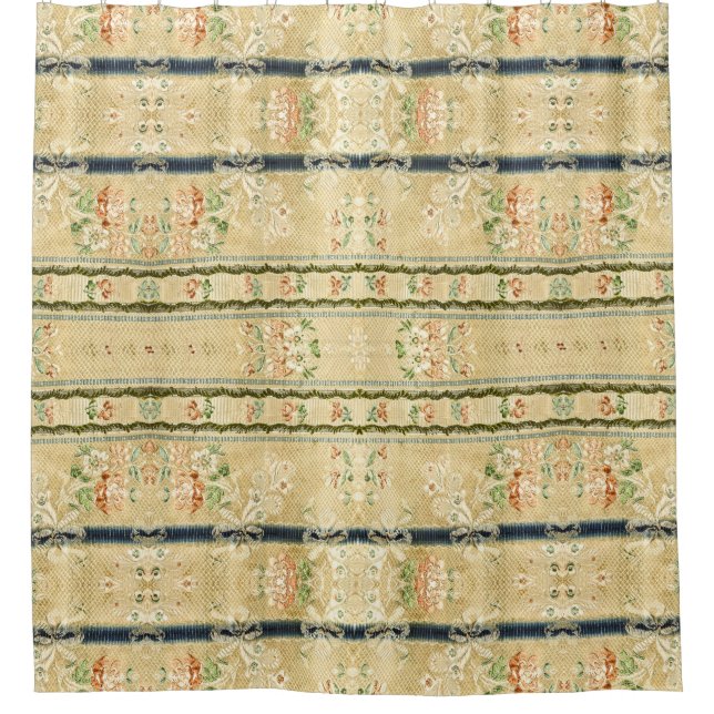 Vintage Embroidered Fabric Floral Shower Curtain (Front)