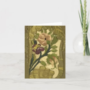 Vintage Embroidered Leaves and Flowers Note Card