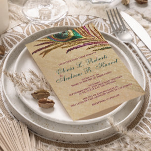 Vintage Embroidery Peacock Feather Wedding Invites