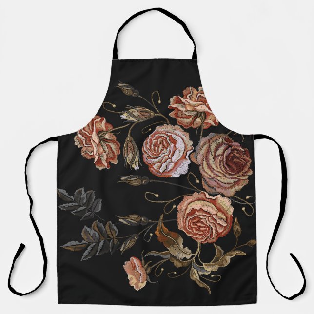 Vintage embroidery: roses on black. apron (Front)
