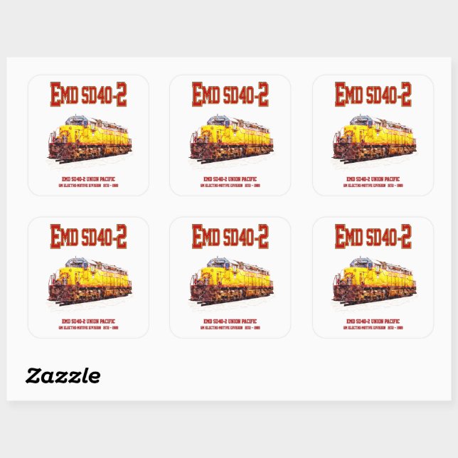 Vintage EMD SD40-2 Diesel Locomotive. Square Sticker (Sheet)