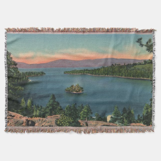 Vintage Emerald Bay Lake Tahoe Throw Blanket (Front)