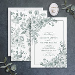 Vintage Emerald Floral Line Art Script Wedding Invitation<br><div class="desc">We're loving this trendy, modern emerald green wedding invitation design, featuring vintage line art floral corner arrangements, hand lettered script typography, and a burgundy floral pattern on the back. Contact designer for matching products to complete the suite, OR for colour variations of this design. Thank you sooo much for supporting...</div>