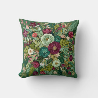 Vintage Emerald Green Botanical  Cushion