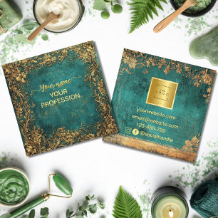 Vintage Emerald Green Gold and Black  Square Business Card