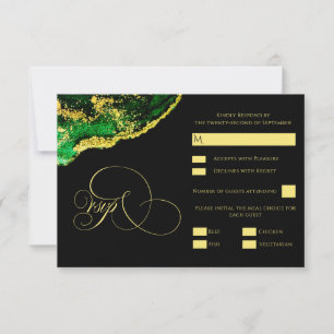 Vintage Emerald Green Gold Wedding RSVP Card