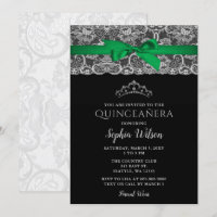 Vintage Emerald Green Ribbon Lace Quinceañera