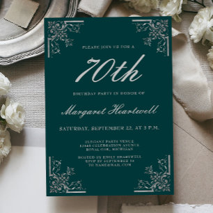 Vintage Emerald Green Silver 70th Birthday Invitation