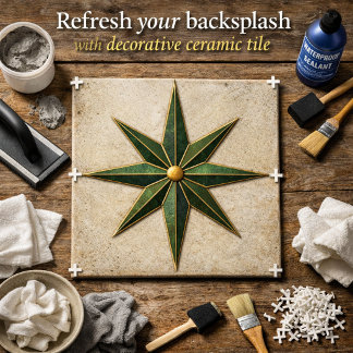 Vintage Emerald Green Star Backsplash Tile