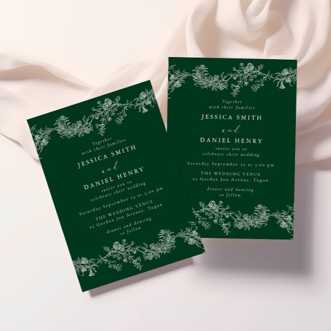Vintage Emerald Green & White Floral Wedding Invitation (Creator Uploaded)