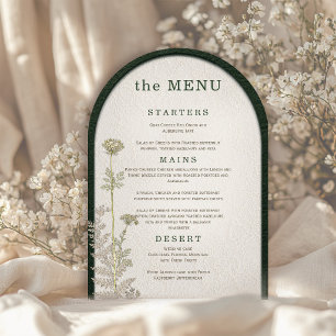 Vintage Emerald & Ivory Botanical Wedding Menu Invitation